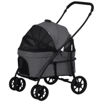 PawHut Carrinho para Animais de Estimação 2 em 1 Dobrável com Almofadado e Estrutura de Aço 81x68x98,5 cm Cinza Escuro(m-1)