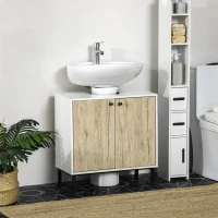 kleankin Mueble bajo lavabo moderno con pie metálico doble puerta 60x30x60 cm - Blanco y madera(m-2)