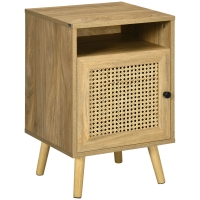 HOMCOM Mesa de noche mesita de noche con armario puerta cannage y nicho diseño vintage 39x35x60 cm Madera Natural