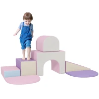 HOMCOM Juego de 7 Bloques de Espuma para Niños Bloques de Construcción Figuras de Construcción para Escalar y Gatear Rosa(m-6)