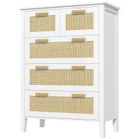 HOMCOM Cómoda 5 cajones asas de madera maciza correderas de metal para oficina salón dormitorio 77x37x104 cm Blanco(m-7)