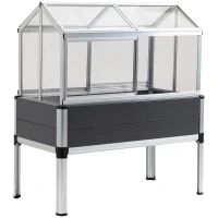 Outsunny Horta Elevada 113,5x61x128,5cm Estufa com Cobertura de Policarbonato com Teto Retrátil e Laterais Deslizantes Estrutura de Alumínio e PVC para Plantas Flores Cinza(m-1)