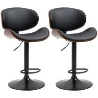 HOMCOM Conjunto de 2 sillas de bar taburete altura ajustable imitación cuero 53x52x92-112 cm Negro(m-7)