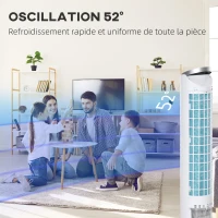 HOMCOM Climatizzatore Raffrescatore d'Aria 4 in 1, Ventilatore a Colonna, Umidificatore, Purificatore, Oscillante, Timer, 3 Modalità, 3 Velocità, Telecomando, Serbatoio 2L con 2 Blocchi Refrigeranti, Bianco(m-3)