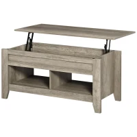 HOMCOM Mesa de centro con tapa elevable mesa de salón con estantes y compartimento oculto 105x50x49-62,5 cm para salón(m-7)