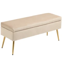 HOMCOM Banco de almacenamiento 2 en 1 banqueta de terciopelo con tapa abatible y patas de metal Amarillo(m-7)