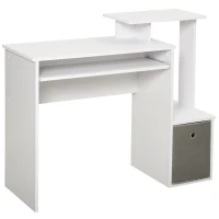 HOMCOM Escritorio de Computadora Multimedia con Estantes Plataforma Teclado Cesta GrisPaneles de Partículas Blanco(m-1)