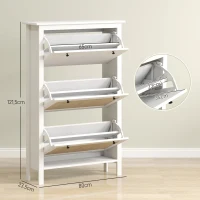 HOMCOM Mueble de zapatos estante de zapatos armario 3 puertas abatibles efecto ratán - en madera Blanco(m-3)