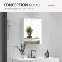 kleankin Armario de Pared de Baño con Espejo Armario de Almacenamiento 2 Puertas 3 Niveles Estante Ajustable 60x15x60 cm Blanco(m-4)