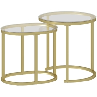 HOMCOM Conjunto de 2 mesas bajas mesas auxiliares nido encastrables estructura en acero y cristal templado transparente dorado