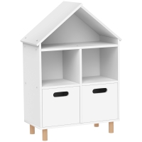 AIYAPLAY Biblioteca niños mueble de almacenamiento niños 3 niveles con dos cajones forma de casa 63,7x29,7x89 cm Blanco