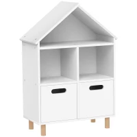 AIYAPLAY Biblioteca niños mueble de almacenamiento niños 3 niveles con dos cajones forma de casa 63,7x29,7x89 cm Blanco(m-1)
