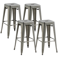 HOMCOM Conjunto de 4 taburetes de bar industrial apilables altura asiento 76 cm metal plata