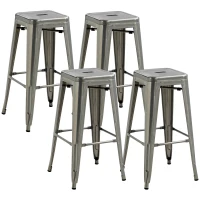 HOMCOM Conjunto de 4 taburetes de bar industrial apilables altura asiento 76 cm metal plata(m-1)