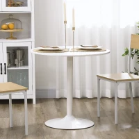 HOMCOM Eettafel voor 2, Ronde Tafelblad Ø80 cm, MDF en Staal, Antislip, Wit, 75H cm(m-10)