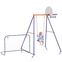 Outsunny Baloiço para Crianças 3 em 1 com Tabela de Basquetebol e Baliza de Futebol Desmontável e Estrutura de Aço Multicor(m-1)