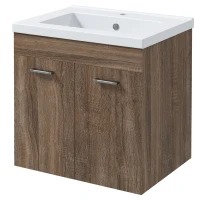 kleankin Mueble bajo lavabo suspendido con lavabo de cerámica y 2 compartimentos 60x45,5x60 cm Marrón claro(m-7)
