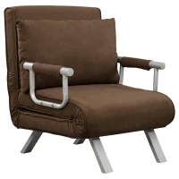 HOMCOM Sillón sofá-cama convertible 1 plaza desenfundable Gran Comodidad Cojín Patas apoyabrazos de metal gamuza Marrón(m-1)