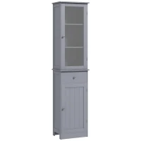 kleankin Mueble Columna de Baño Armario Puerta Acrílica 2 estantes Armario Puerta 1 estante cajón MDF Gris(m-1)