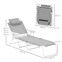 Outsunny ligstoel, opvouwbare strandstoel, tuinstoel 4 standen, mesh, Lichtgrijs, 160 x 66 x 80 cm(m-3)