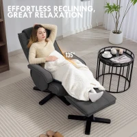 HOMCOM Swivel Recliner Chair with Footstool - Charcoal Grey Velvet(m-4)