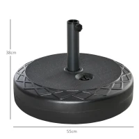 Outsunny Base para Chapéu de Sol Recarregável com Água 30kg Base Chapéu de Sol Redonda para Mastros de 38mm 48mm Metal e Plástico para Jardim Terraço Ø55x38cm Preto(m-3)