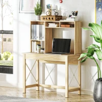 HOMCOM Escritorio con almacenamiento escritorio biblioteca de madera con estantes y gran tablero para espacios pequeños aspecto Roble(m-2)