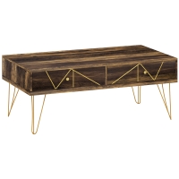 HOMCOM Mesa de Café de Madera Mesa de Centro con Gran Tablero y 2 Cajones Diseño de Lujo Elegante Decoración con Líneas Doradas