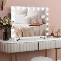 HOMCOM Espejo de maquillaje luminoso LED intensidad ajustable espejo con aumento puerto de carga USB 80x62 cm(m-5)