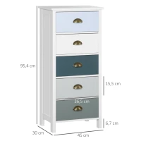 HOMCOM Chiffonnier cómoda Mueble de Almacenamiento 5 cajones multicolores con asas forma de concha de metal MDF - 45x30x95,4 cm(m-3)