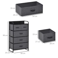 HOMCOM Cómoda Mueble de Almacenamiento 5 cajones Plegables en Tela 58x29x99 cm Gris(m-3)