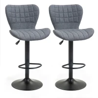 HOMCOM Conjunto de 2 Taburetes de bar con diseño de respaldo capitonado altura de asiento ajustable 61-81 cm giratorio 360°(m-1)