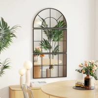 HOMCOM Espejo de pared arqueado espejo de pared con forma de ventana conjunto de 3 piezas marco de metal 76x43 cm Negro(m-2)