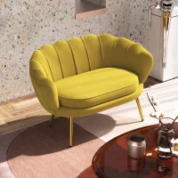 HOMCOM Divanetto 2 Posti in Stile Industrial Chic in Tessuto Effetto Velluto e Metallo, 130x77x77 cm, Giallo(m-8)