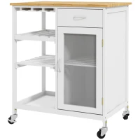 HOMCOM Carrello da Cucina con Ruote, Multi-Archiviazione, Armadio con Porta, Portabottiglie, Ripiani, Cassetto, Bianco(m-5)