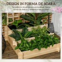 Outsunny Jardiniera cu 3 Niveluri cu Grilaj pentru Catarat Vita de Vie, Paturi Suprainaltate din Lemn pentru Gradina, Jardiniera in Aer Liber pentru Legume, Flori, Ierburi, Nuanta Natur(m-5)