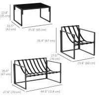 Outsunny Tuinmeubelset met Glazen Tafel, 2 Stoelen, 1 Bank, Weerbestendig, 114 cm x 70 cm x 67 cm, Grijs+Beige(m-3)