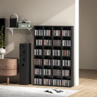 HOMCOM Mueble de almacenamiento multimedia 480 CD/ 312 DVD - biblioteca de madera con estantes ajustables, 89 x 130,5 cm, negro(m-5)