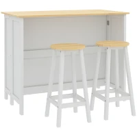 HOMCOM Carro isla de cocina con 2 taburetes encimera abatible 2 armarios con 4 puertas diseño moderno Blanco(m-6)