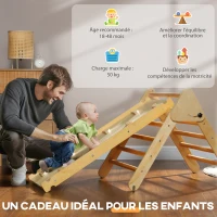 Outsunny Triangolo d'Arrampicata, 3 in 1 in Legno per Arrampicare e Scivolare, Carico Max. 50 kg, per Bambini da 18-48 Mesi, Legno Naturale(m-3)
