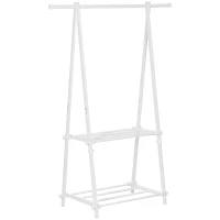 HOMCOM Suporte para Cabide Dobrável com 2 Prateleiras e  1 Barra para Pendurar Roupas para Sala Quarto Entrada 107,5x45x150 cm(m-1)