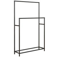 HOMCOM Toalheiro de Pé de 2 Níveis Toalheiro Casa de Banho com 2 Barras e Estrutura de Metal 66x20x110 cm Preto(m-1)
