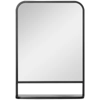 HOMCOM Espelho Decorativo de Parede 70x50cm Espelho Retangular de Metal com Prateleira de Armazenamento Estilo Moderno Preto(m-1)