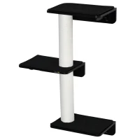 PawHut Árvore para Gatos de Parede com 3 Plataformas Almofada Removível e 2 Postes de Arranhar de Juta Torre para Escalar 63x28x93,5cm Preto e Bege(m-11)