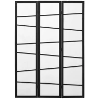 HOMCOM Biombo de 3 Painéis Separador de Ambientes Dobrável Divisória para Espaços de Madeira 120x170 cm Preto e Branco(m-1)