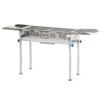 Outsunny Barbecue a Carvão de Aço Inoxidável Portátil com Altura Ajustável 2 Prateleiras 120x31x60-70cm Prata(m-11)