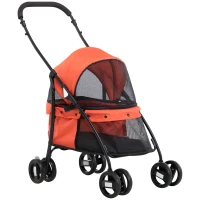 PawHut Carrinho para Animais de Estimação Dobrável com Janela de Malha Almofada Lavável Arnês de Segurança 82x47x97cm Vermelho(m-1)