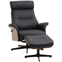 HOMCOM Poltrona Relax com Apoio para os Pés Reclinável até 135° Giratória 360° com Apoio para Cabeça Ajustável 84x83x103cm Preto(m-1)