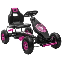 HOMCOM Kart a Pedais para Crianças 5-12 Anos com Assento Ajustável Pneus Insufláveis Amortecimento e Travão de Mão 121x58x61 cm Rosa(m-1)