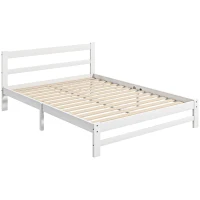 HOMCOM Estrutura de Cama de Madeira Estrado de Cama de Casal para Colchão 190x135 cm Carga 300 kg 195x141x80 cm Branco(m-1)
